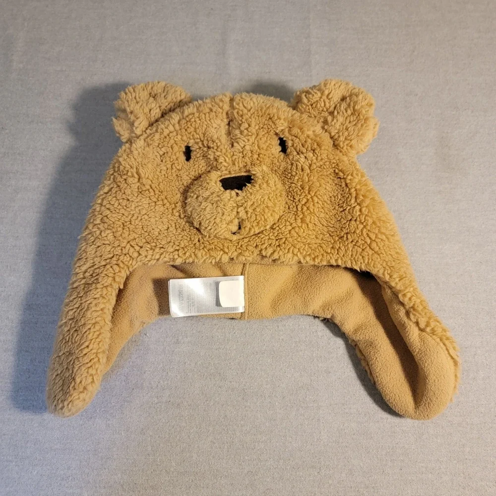 Baby Gap Bear Trapper Hat Toddler M/L Tan Excellent Sherpa Fleece Earflap Beanie